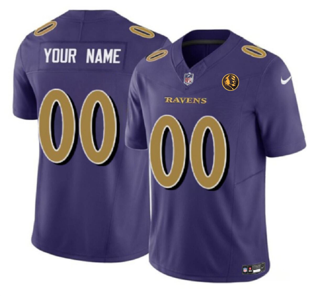 Men's Baltimore Ravens Active Player Custom Purple 2023 F.U.S.E. With John Madden Patch Color Rush Limited Stitched Jersey